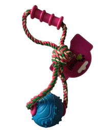 [6970899505273] Rope toy with handle and ball 30cm Pink