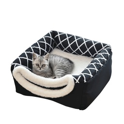 [6920210507107] Foldable Cat Nest 38*38*34cm Black with White lines